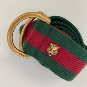 GUCCI - Red and Green Web D Ring Belt